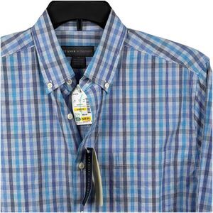 New Tricots St Raphael Men Medium Button Up Shirt Blue Striped Long Sleeve NWT